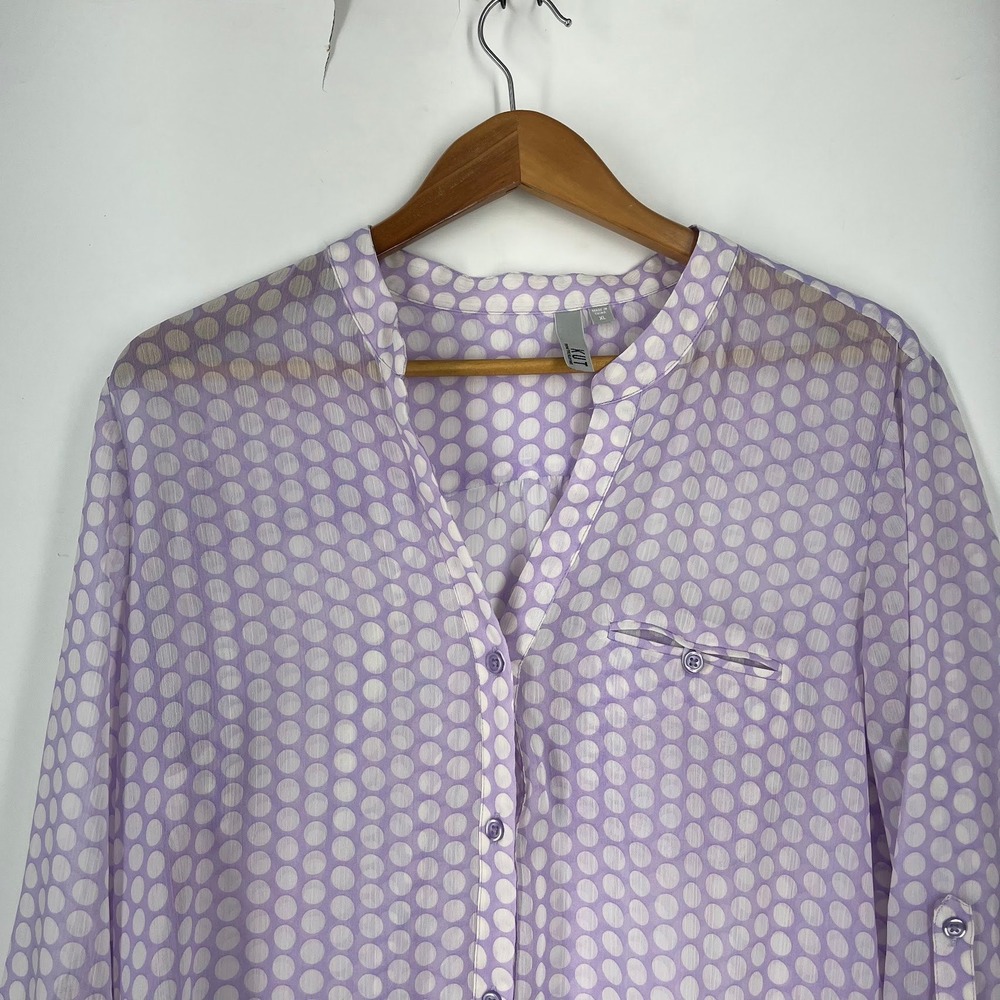 Kut from the Kloth Womens XL Lavender Polka Dot‎ Roll Tab Sleeve Blouse Purple - Picture 3 of 15